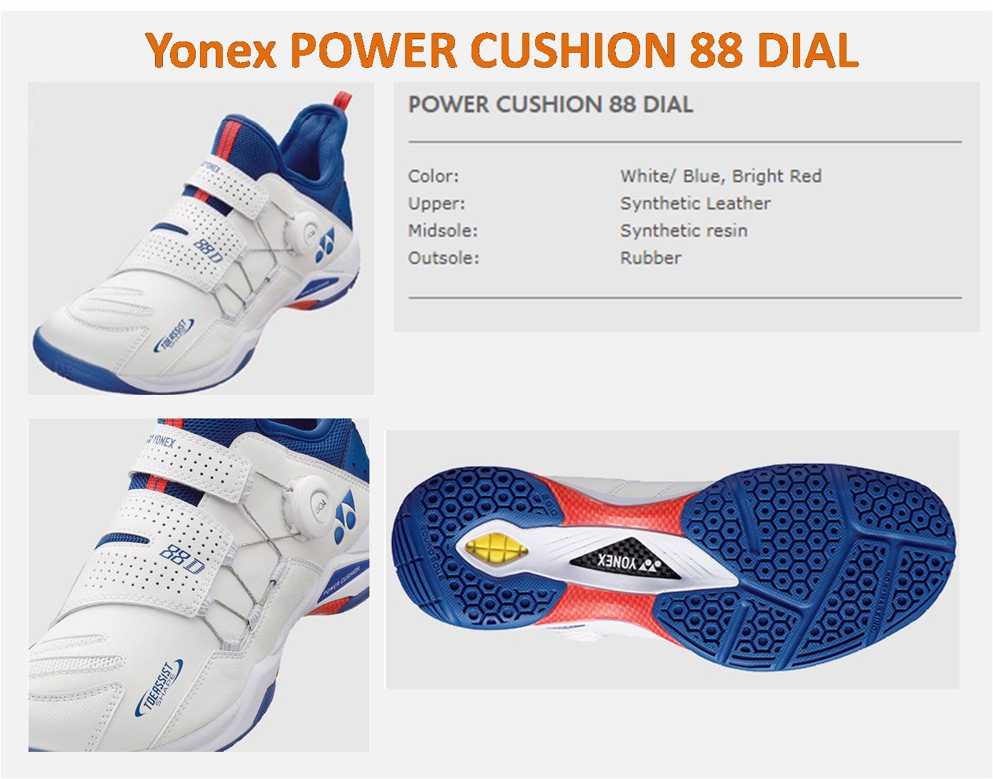 Yonex POWER CUSHION 88 DIAL (White / Blue) Badminton Shoes